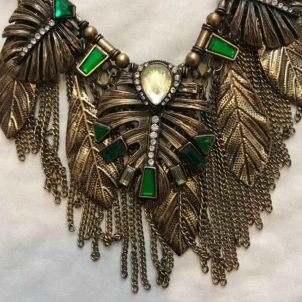 Large Gold Statement Necklace Boho Leaf Details - image 2